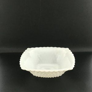 VTG Anchor Hocking Square Milk Glass Bowl Diamond Hobnail pattern